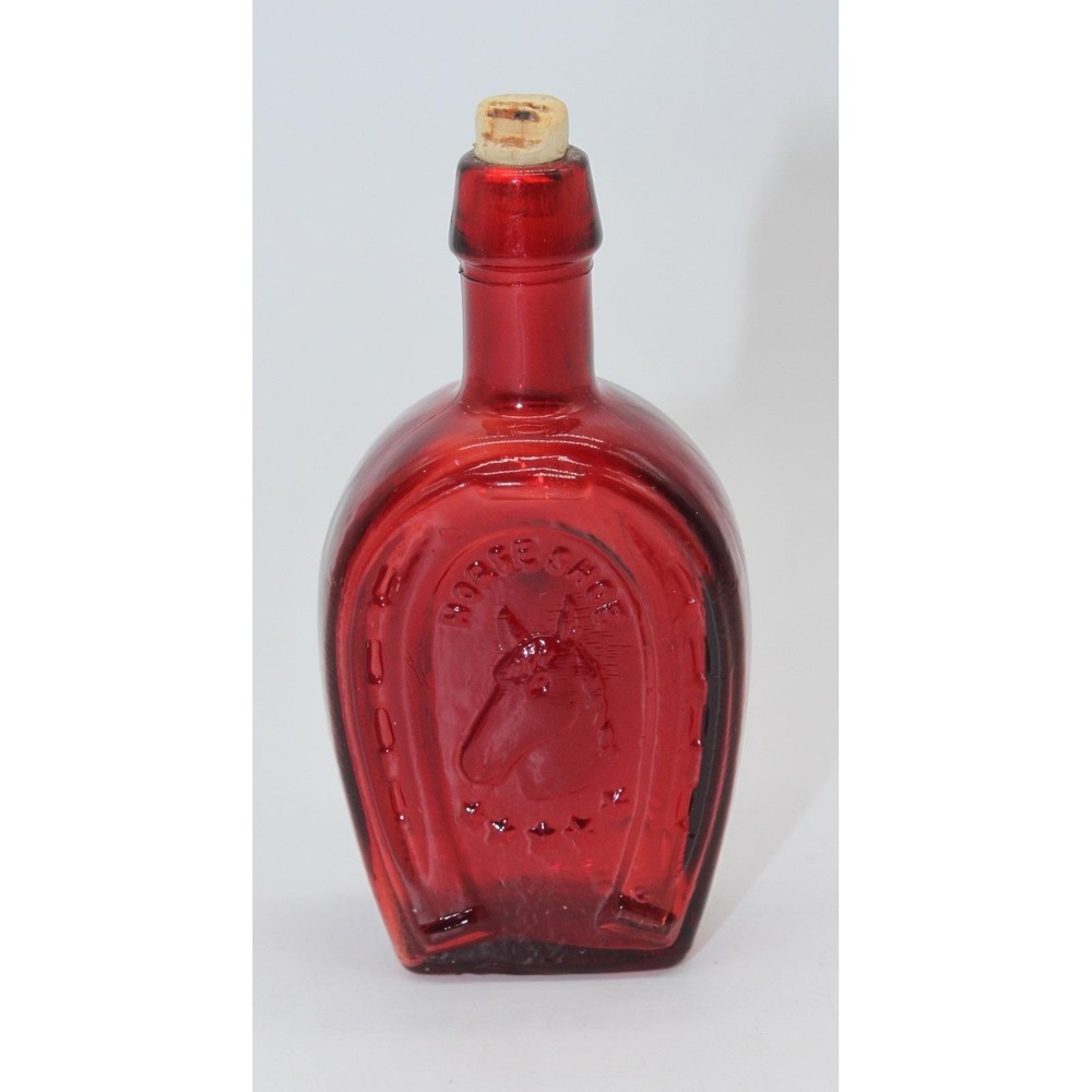 Vtg Wheaton Glass Company Rustic Ruby Red Glass Mini Bottle Horse Head Embossed